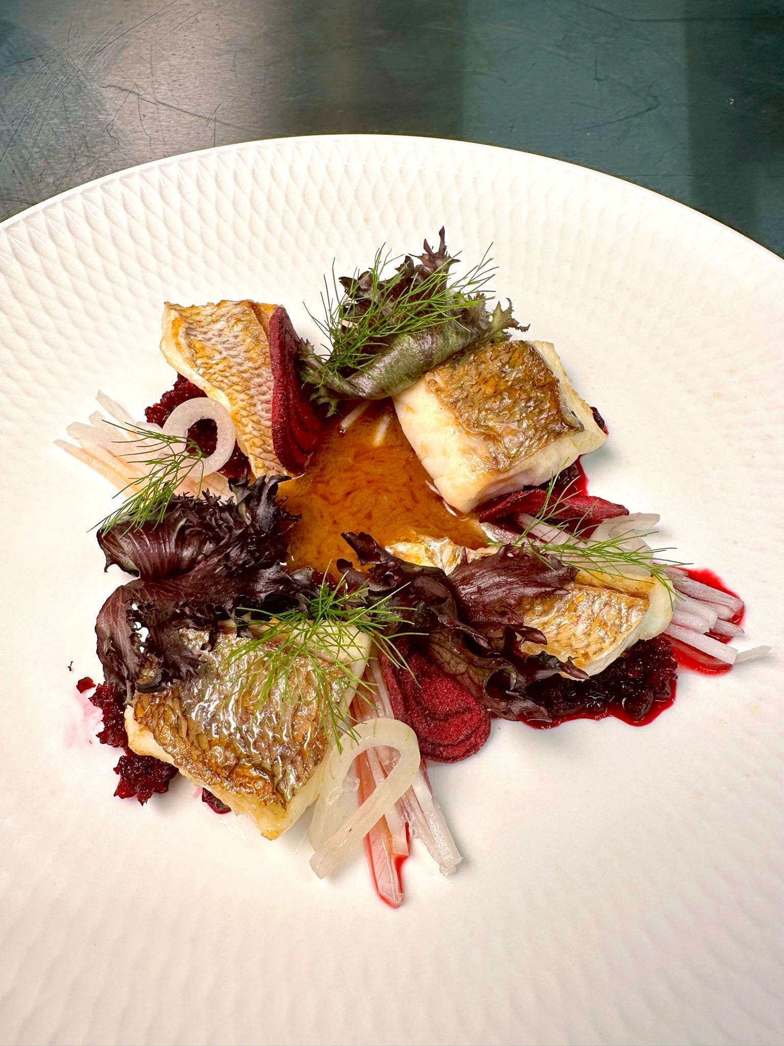 Red Snapper Flambe with Umami Demi-Glace