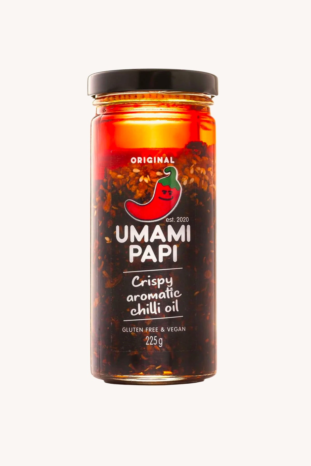 large 250 gram jar of umamipapi original crispy chilli oil