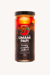 large 250 gram jar of umamipapi original crispy chilli oil