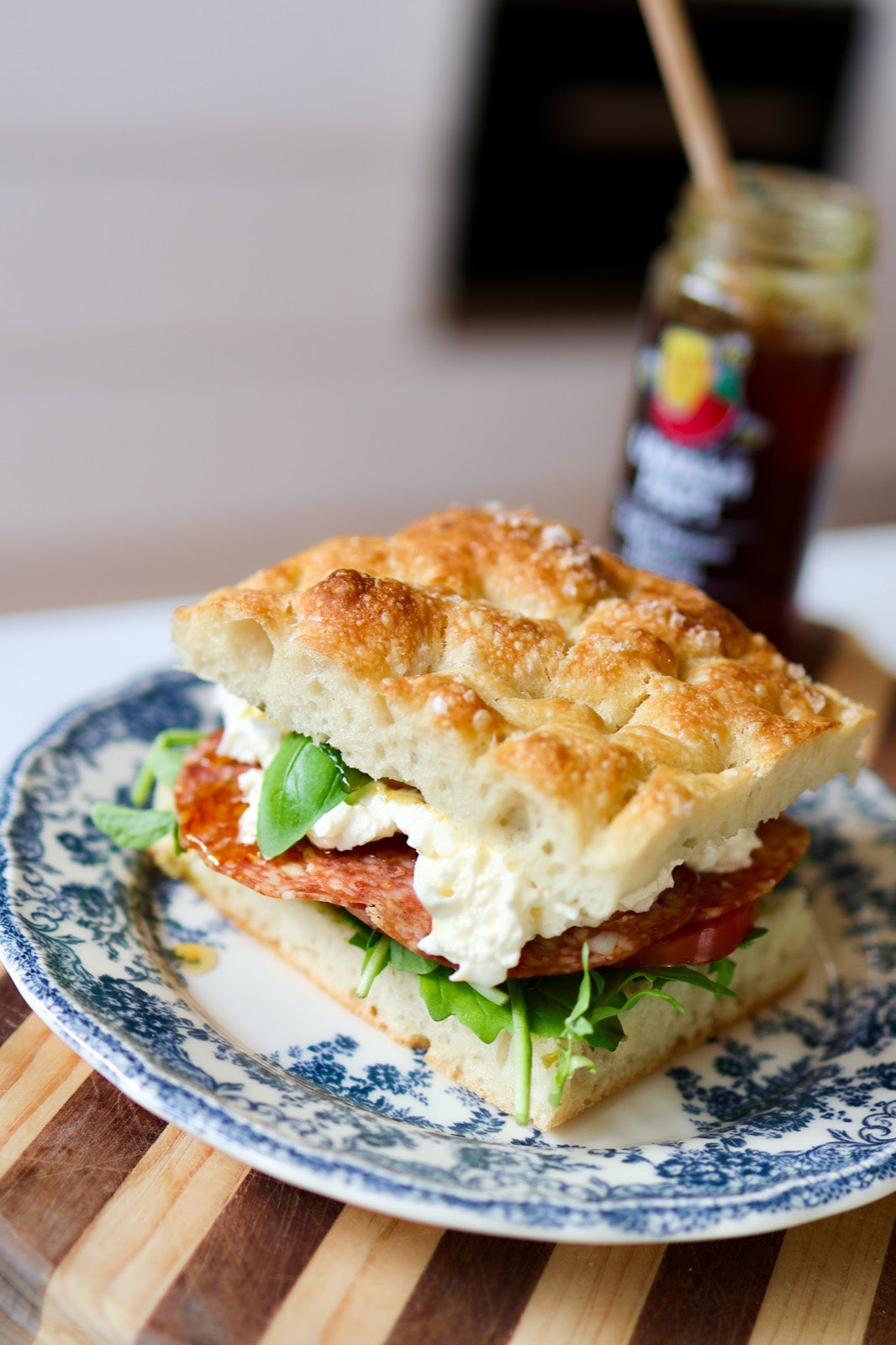 Hot Honey, Burrata and Salami Focaccia