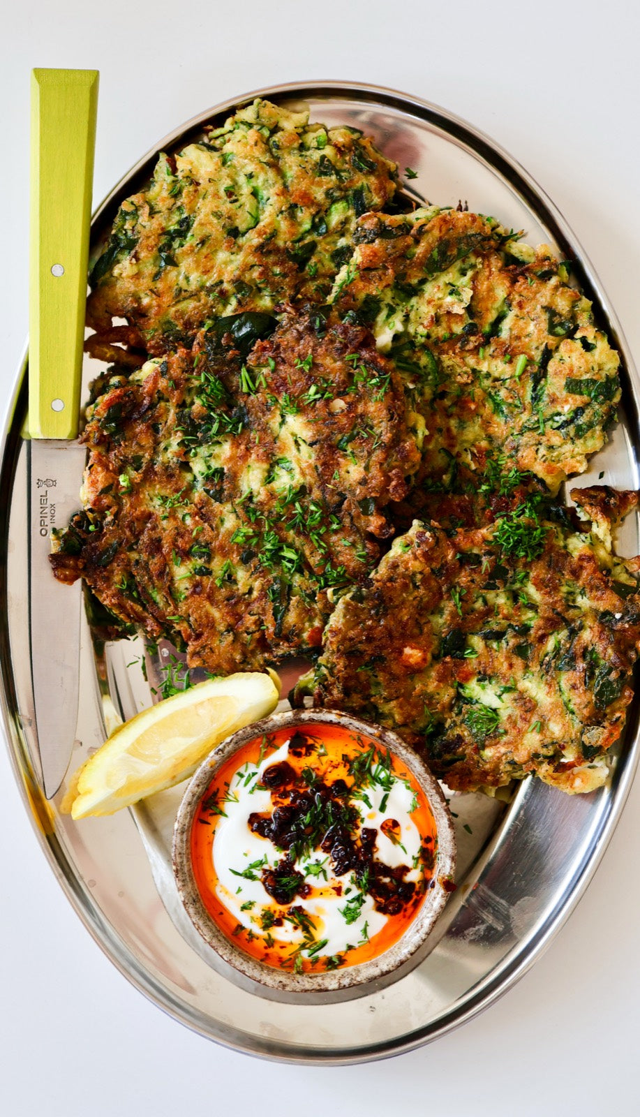 Zucchini Feta Fritters with Crispy Chilli Oil