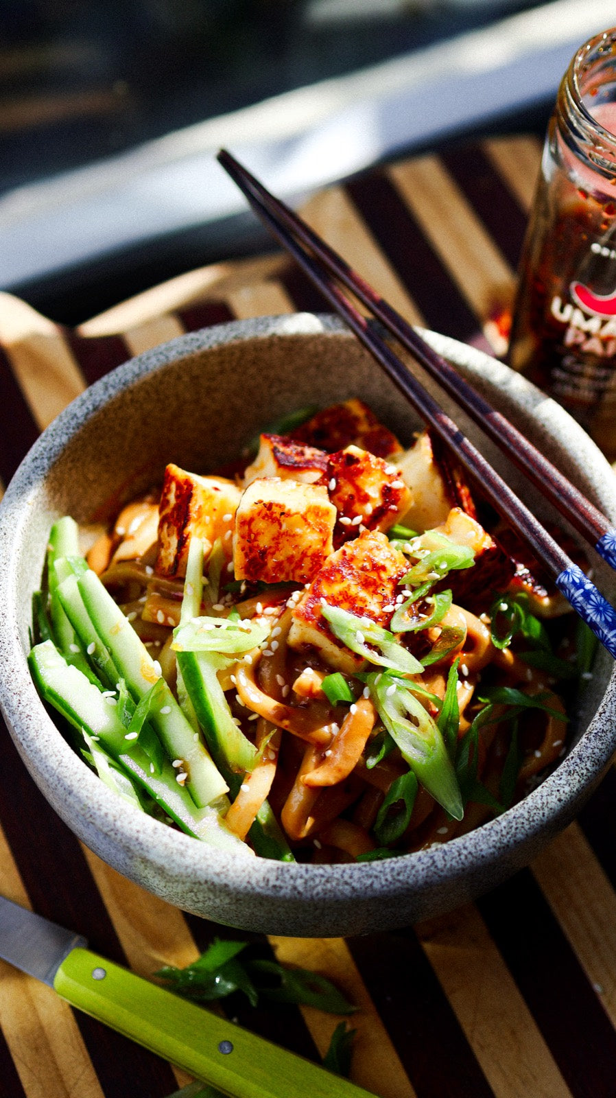 Spicy Peanut Noodles With Crispy Halloumi