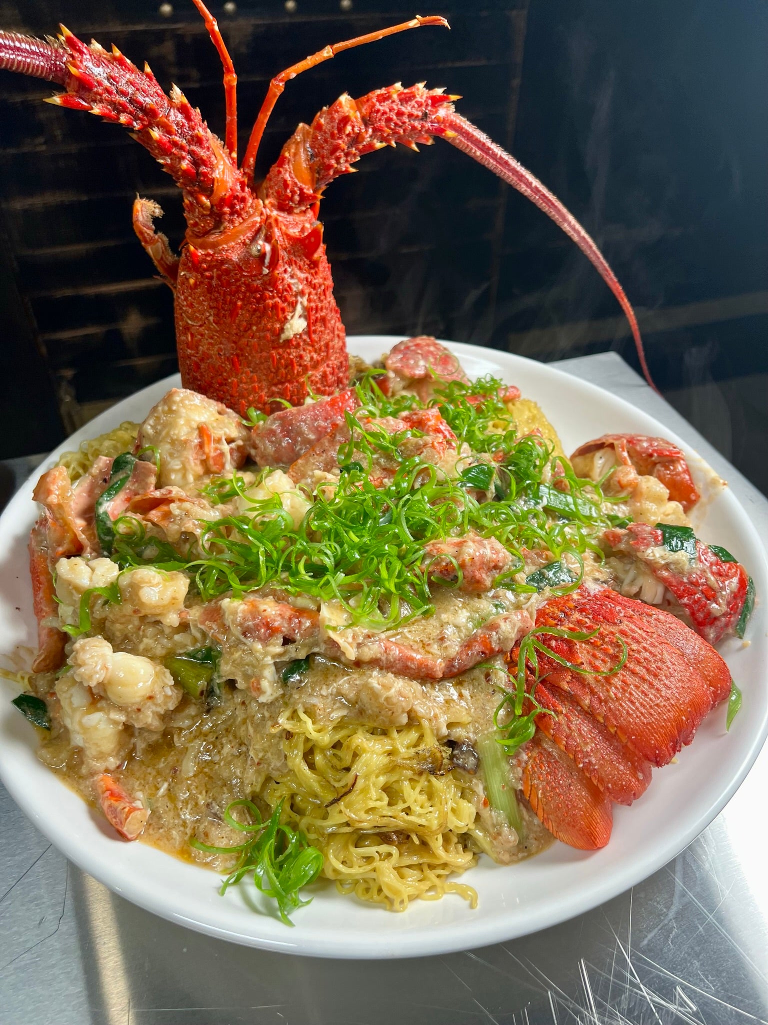 Lobster Noodles with Umami, Ginger & Scallion Egg Gravy